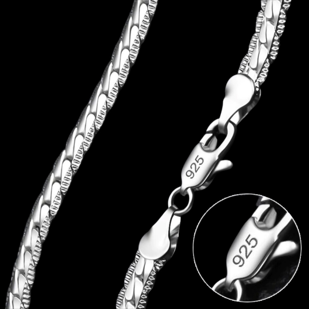 925 Sterling Silver 6mm Side Chain 20/22/24 Inch Necklace Jewelry Gift